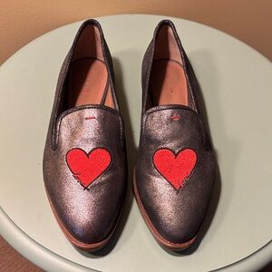 Ellen Degeneres Metallic Flats with Embroidered Red Heart